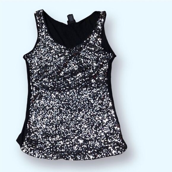 Rue 21 black tank top with silver sequins. Size medium - Picture 1 of 6